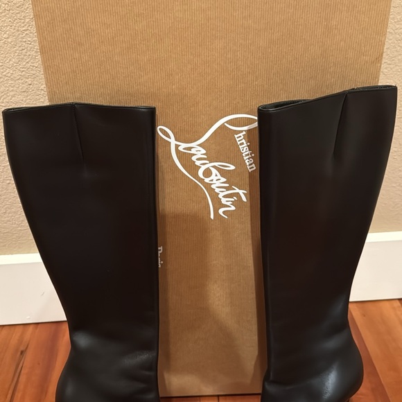 Christian Louboutin Botalili 120 Callf Black Leather Knee-High Boots - Picture 2 of 14
